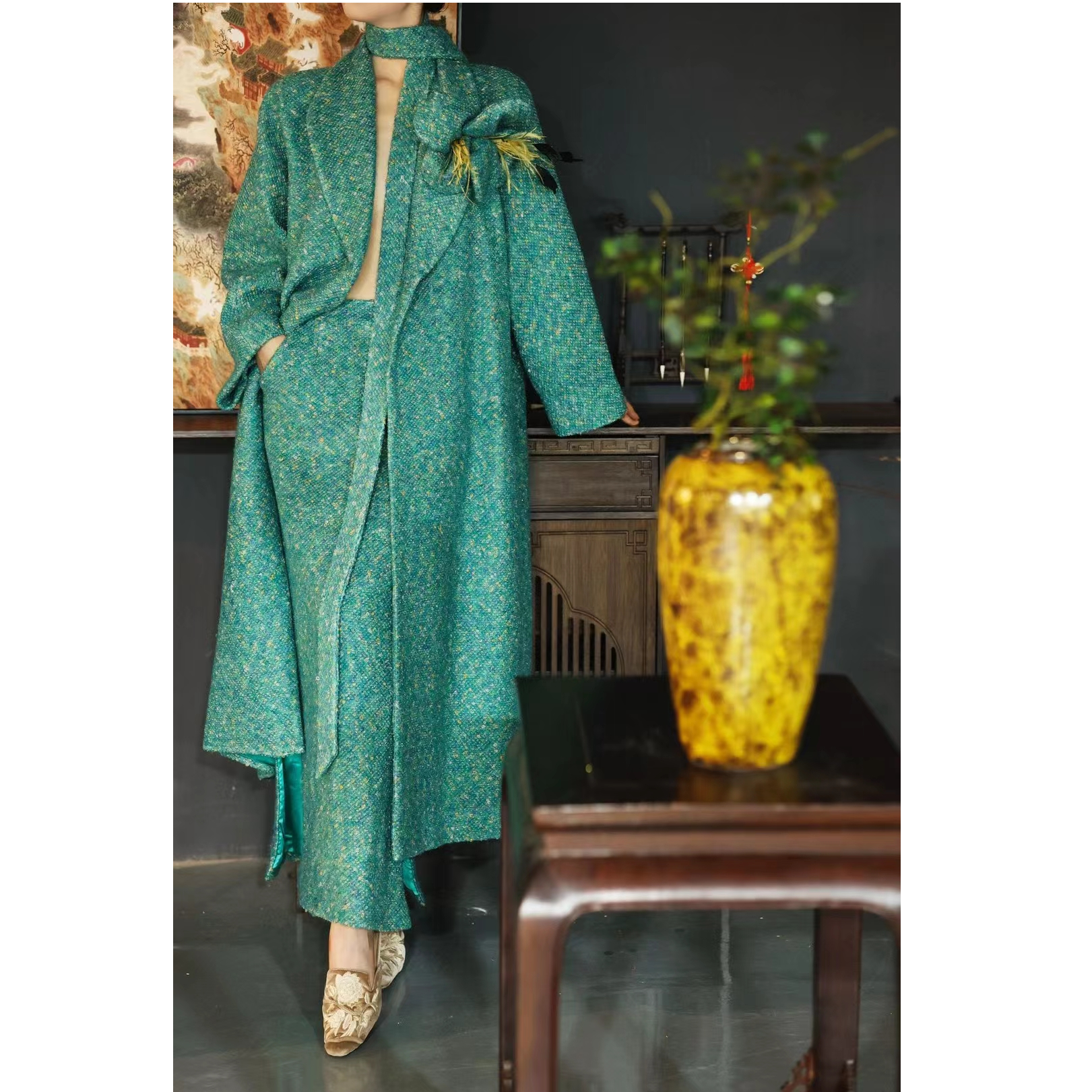 【【李小姐】原创秋冬高定千金风优雅名媛小香风手工盘花羊毛大衣