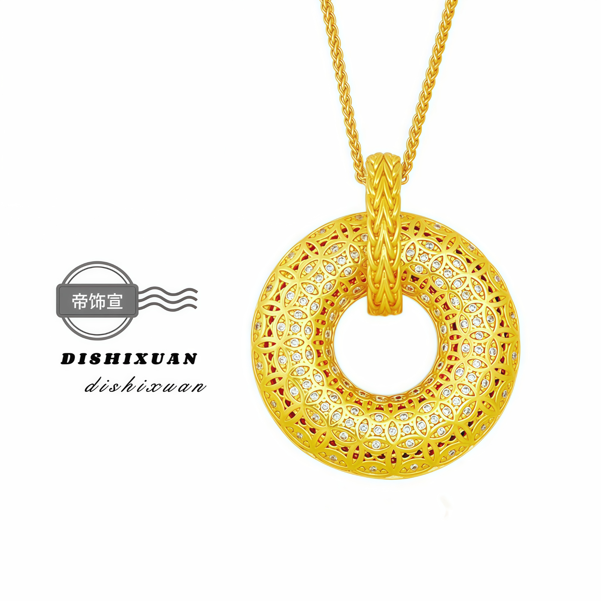 铜合金布艺吊坠 新中式平安扣如意平安花丝扣时尚百搭毛衣链吊坠