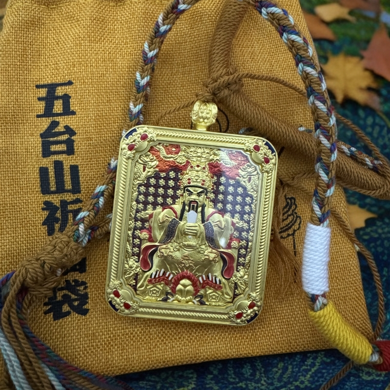 钛钢珐琅项链 五爷八大守护神画像双面立体鎏金藏式浮雕随身佛