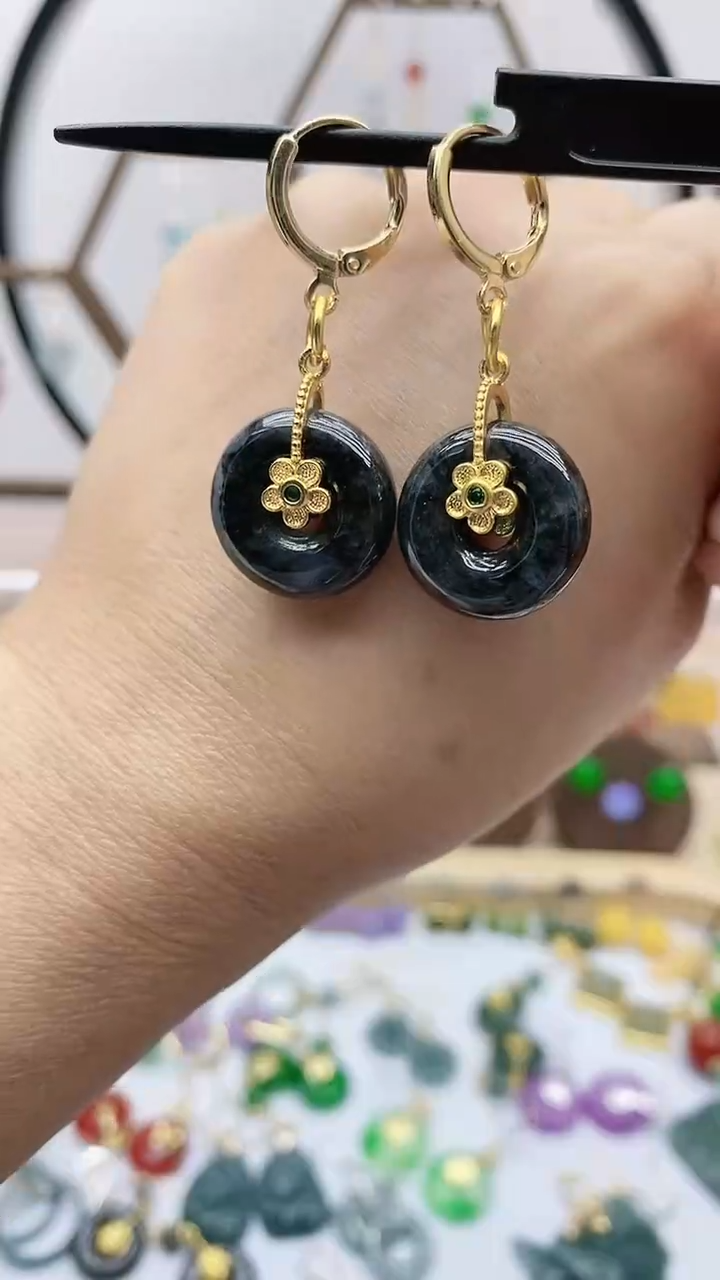 银S925镶嵌翡翠耳饰302