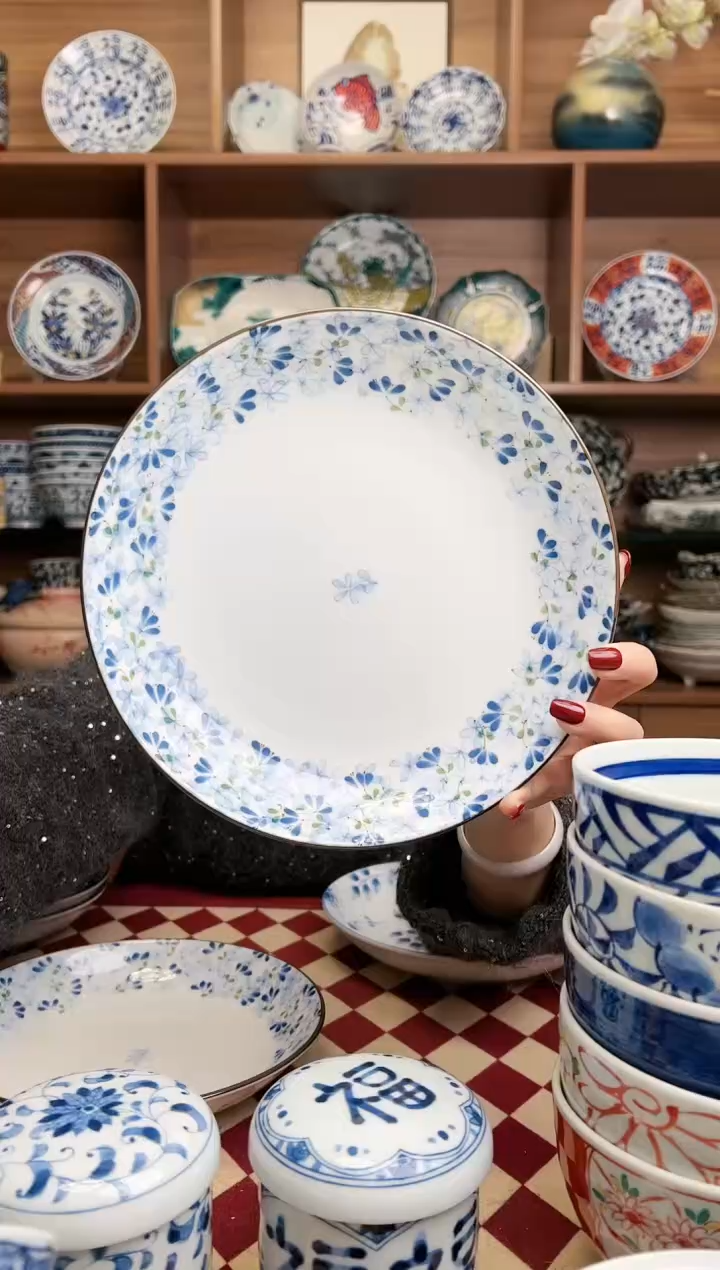 【闪购商品】瓷片小蓝芽22cm深盘