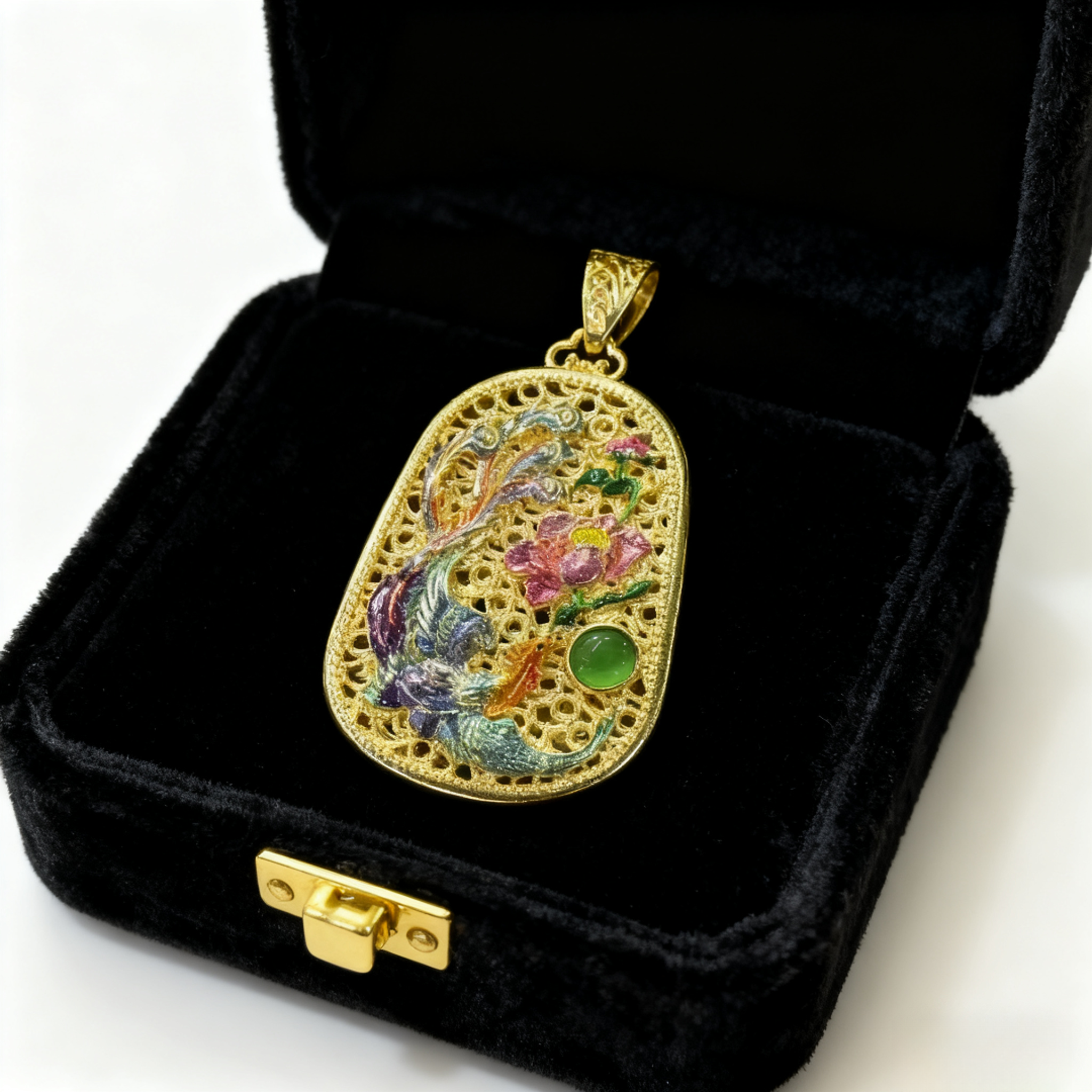 【YLY】G6 国风彩纹凤凰镂空挂坠 绿石点缀精致雕花日常穿搭显雅致