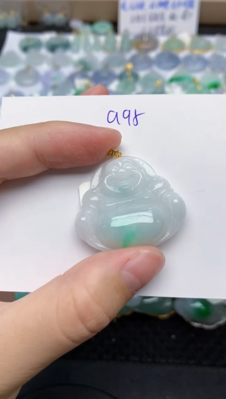 翡翠18K金镶嵌颈饰天然缅甸A货翡翠