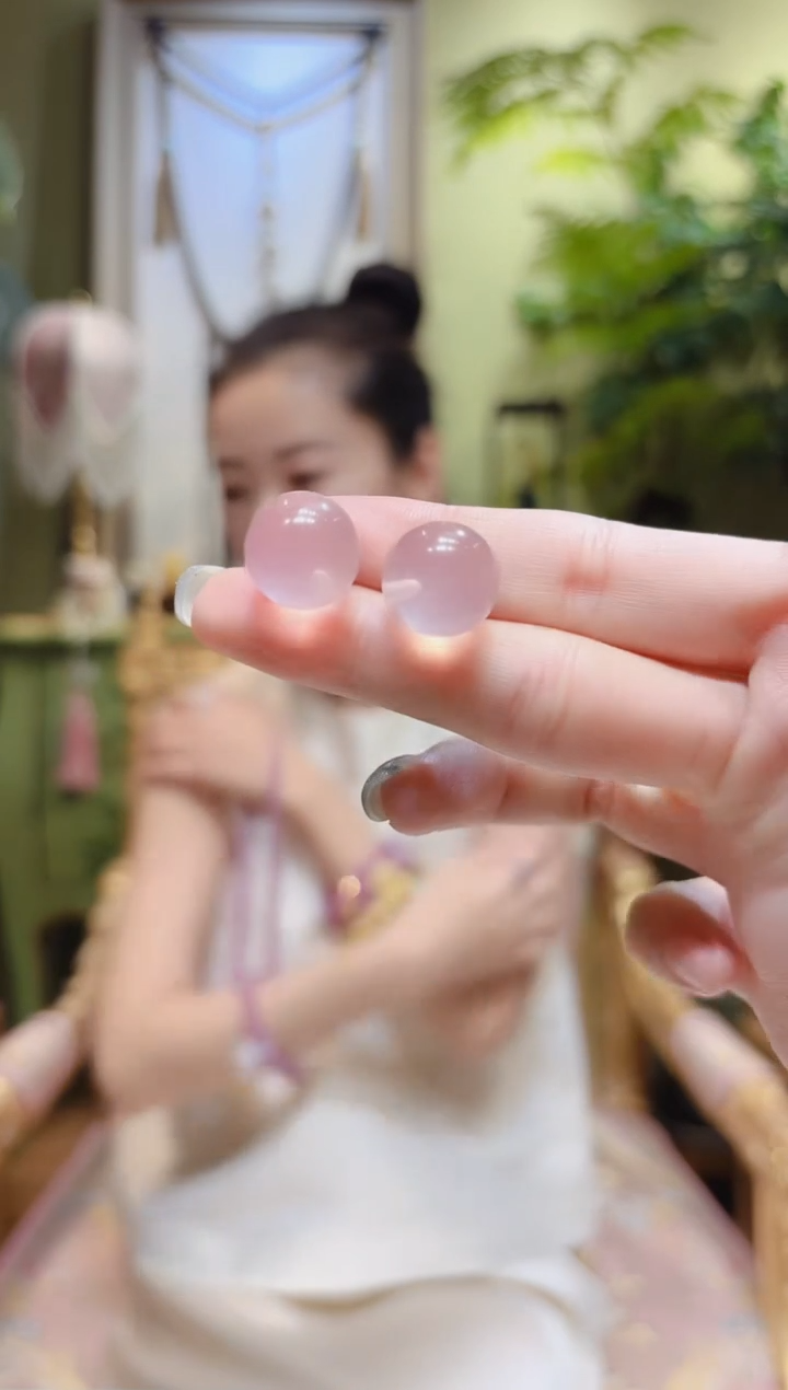 【闪购商品】水晶耳饰18K金镶嵌粉水晶耳饰