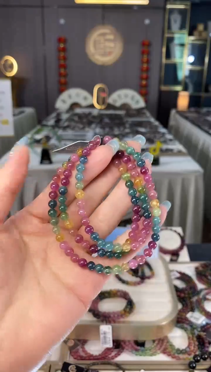 未镶嵌老矿碧玺彩虹三圈手串5mm+碧玺（多样性发一条）mz