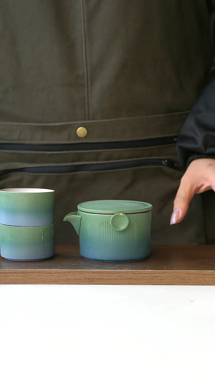 【闪购商品】陶瓷只此青绿壶一壶2杯@4-2@