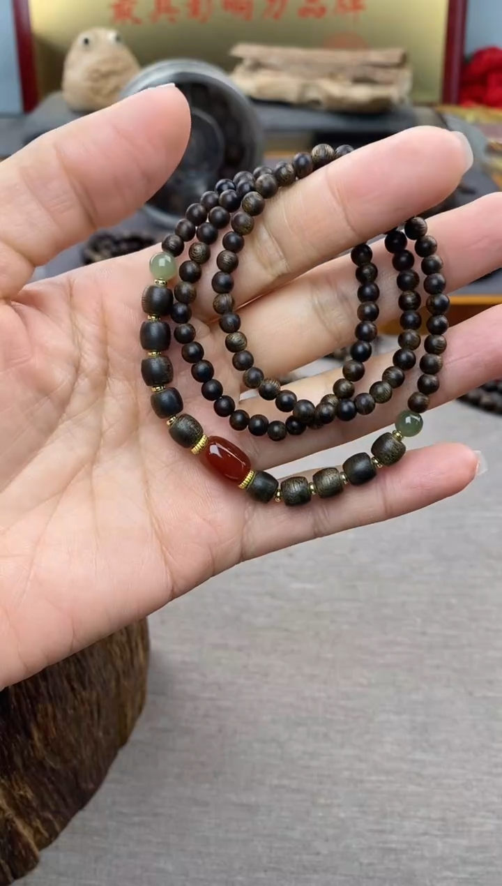 【闪购商品】沉香手串白棋04+紫棋06三圈设计款