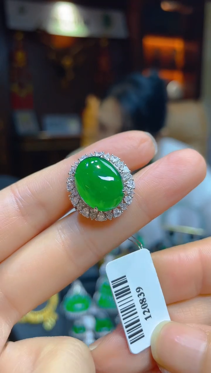 【闪购商品】翡翠戒指银S925镶嵌120839天然A货翡翠戒指