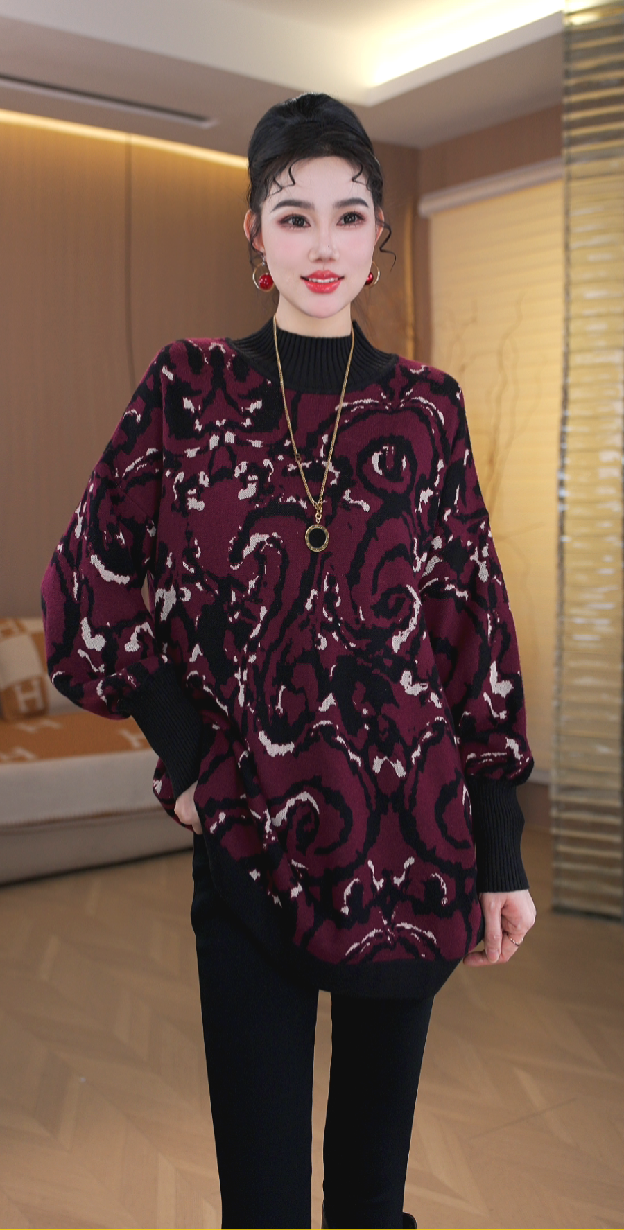 重磅加厚【鸿文】宽松冬季保暖秋冬百搭显瘦女毛衣上衣-3036#