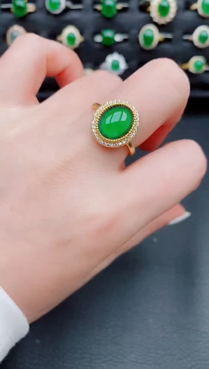 【闪购商品】翡翠戒指银S925镶嵌天然a货翡翠53