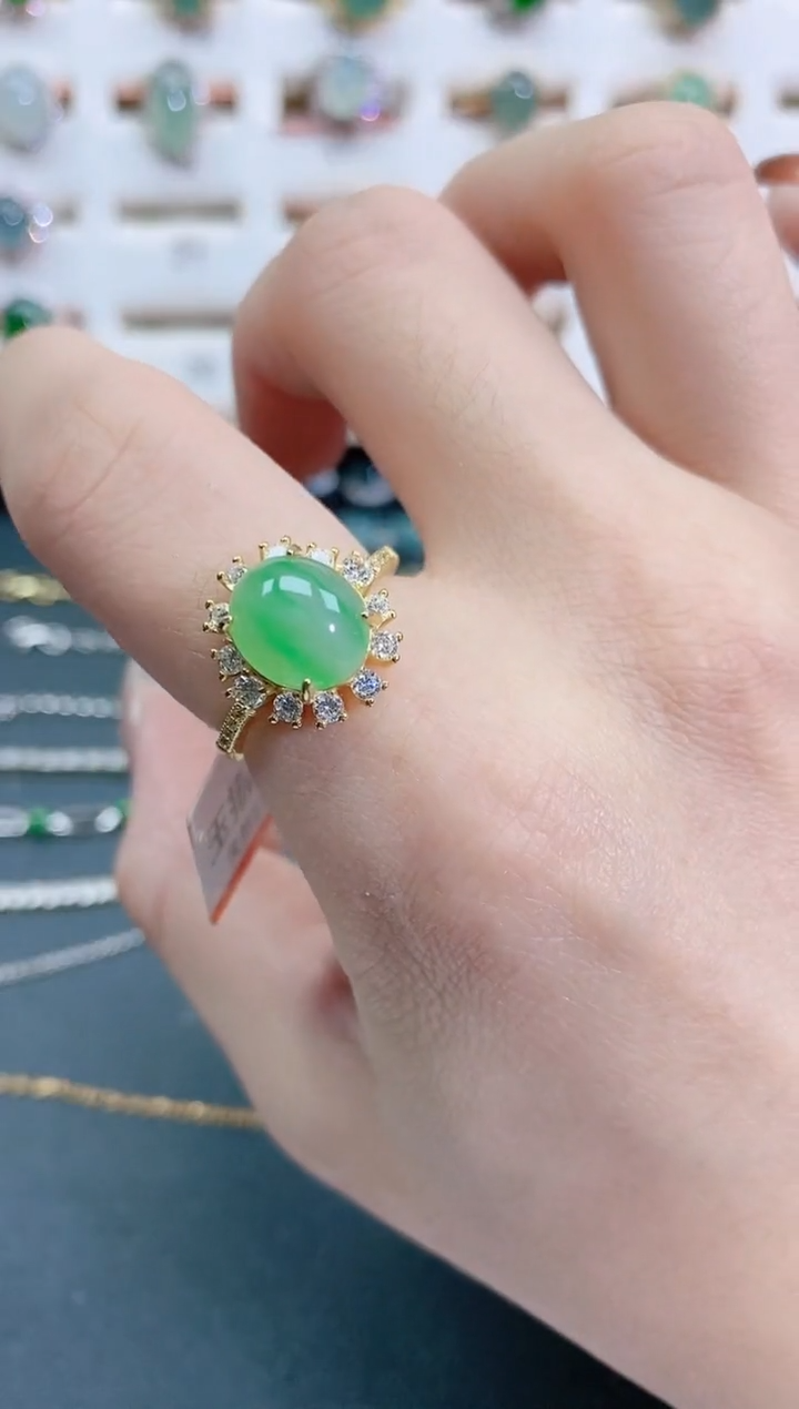 银S925镶嵌戒指翡翠天然翡翠