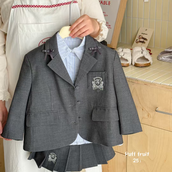 PUFF-6125-女童儿童秋季休闲百搭学院风西装三件套