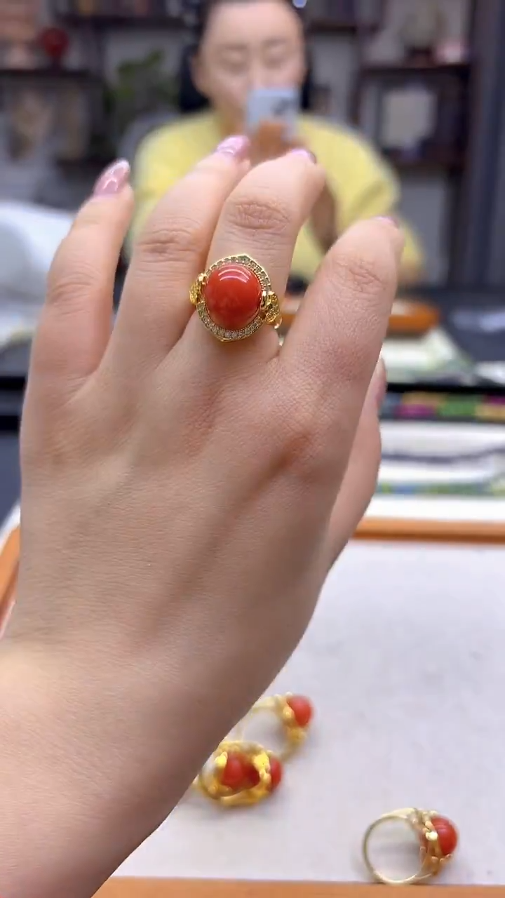 14K金镶嵌戒指翡翠J128