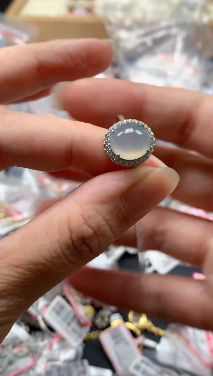 翡翠戒指银S925镶嵌天然A货缅甸翡翠