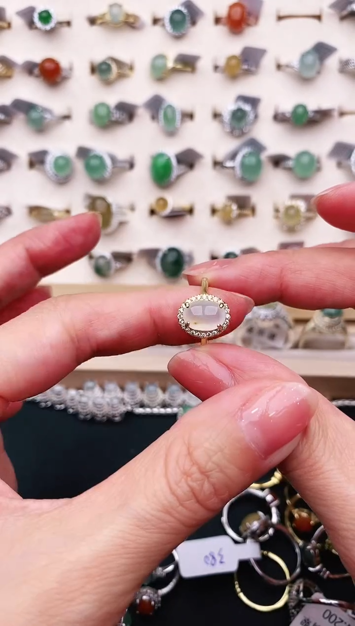 【闪购商品】翡翠戒指银S925镶嵌天然缅甸A货翡翠444   6-5