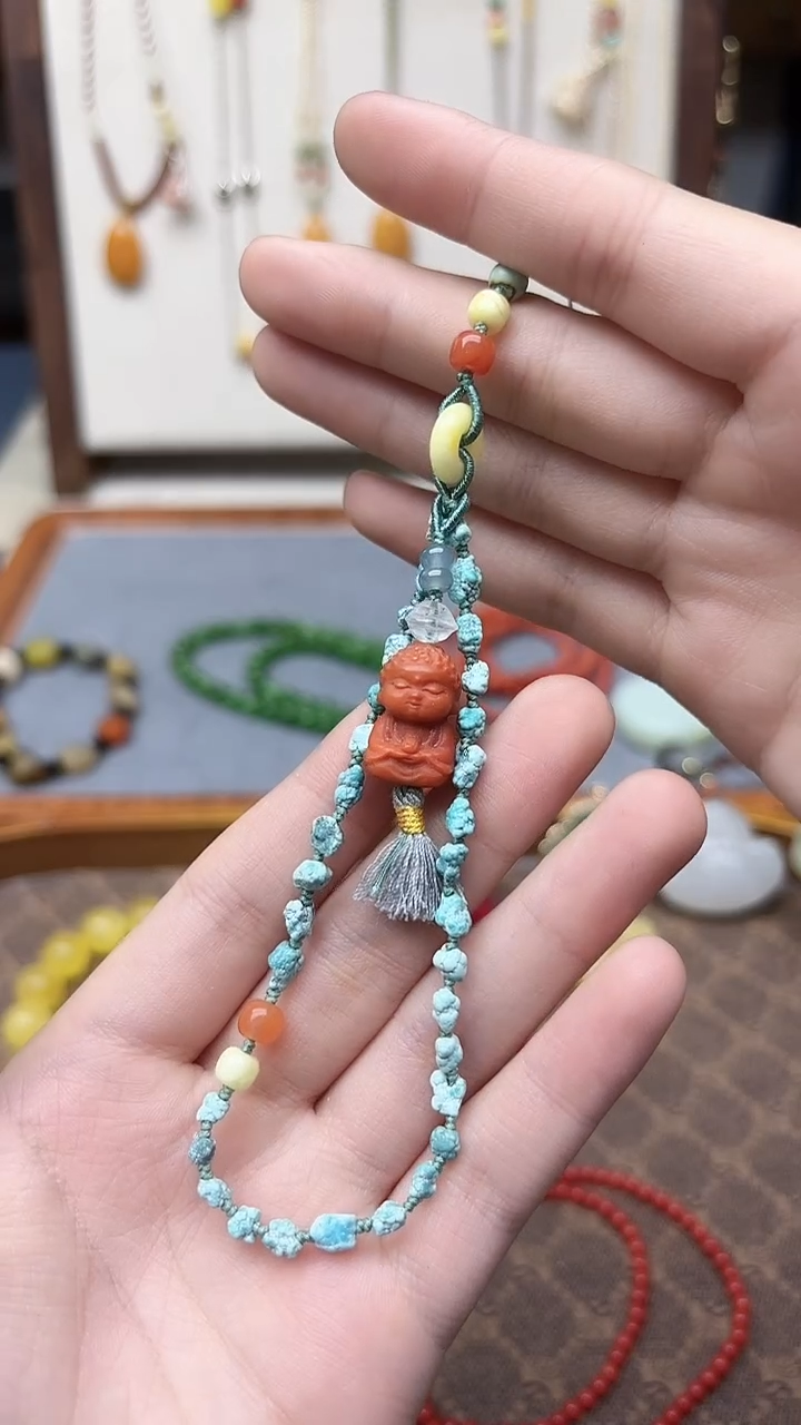 未镶嵌绿松石车挂松石随型手机链挂件GW