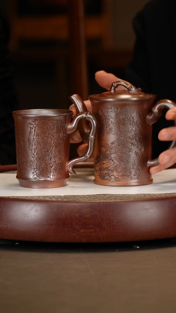 【闪购商品】紫砂茶壶【潘春芳】柴烧竹段套组  