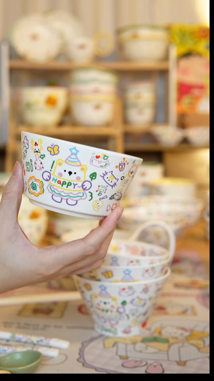 陶瓷单个快乐熊米饭碗