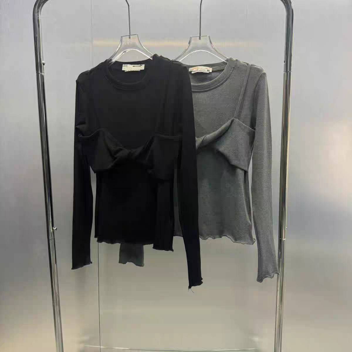 简约设计感扭结吊带上衣长袖秋冬修身打底衫