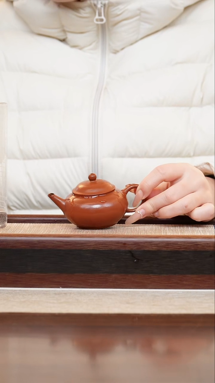 朱泥小水平100cc宜兴手工紫砂壶