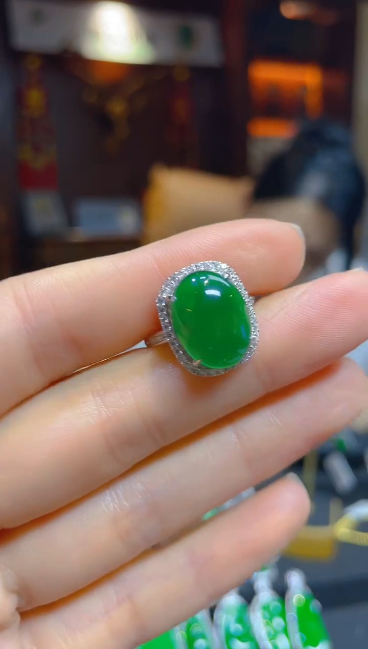 【闪购商品】翡翠戒指银S925镶嵌120849天然A货翡翠戒指