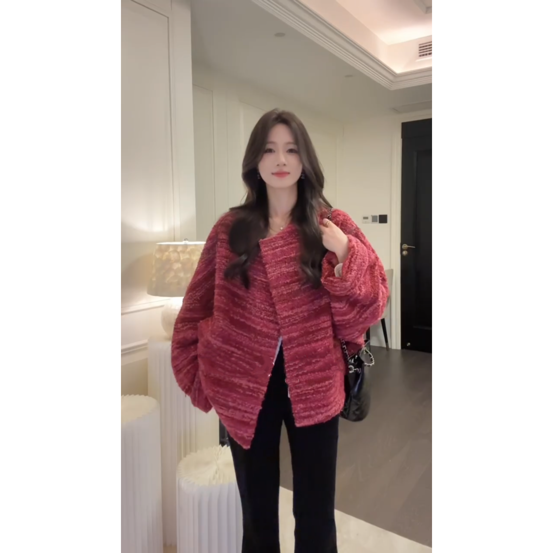 MARIE.COCO高级感法式小香风显白外套蕾丝内搭微喇休闲裤三件套装