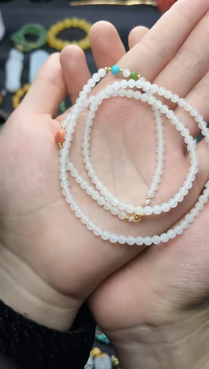 颈饰18K金镶嵌和田玉万能链06