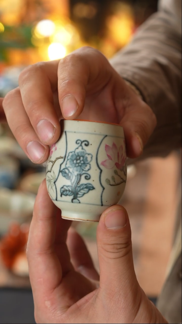 【闪购商品】素谷 青花牡丹开窗玉兰腰鼓杯主人杯