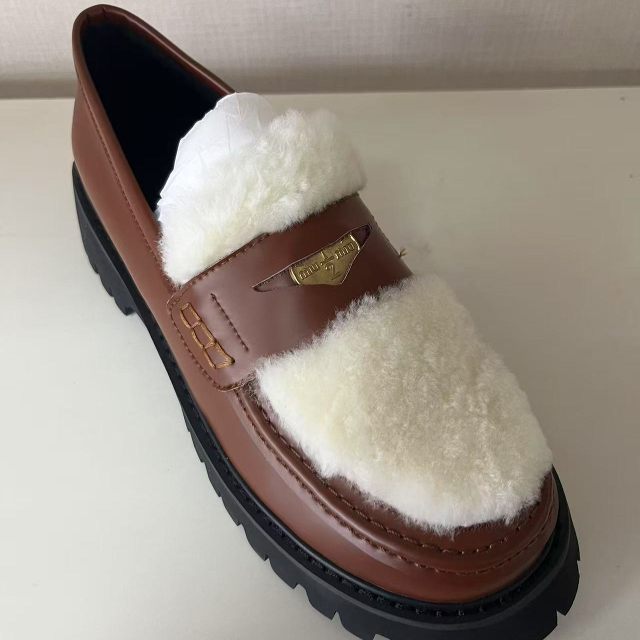 804棕色厚底乐福鞋