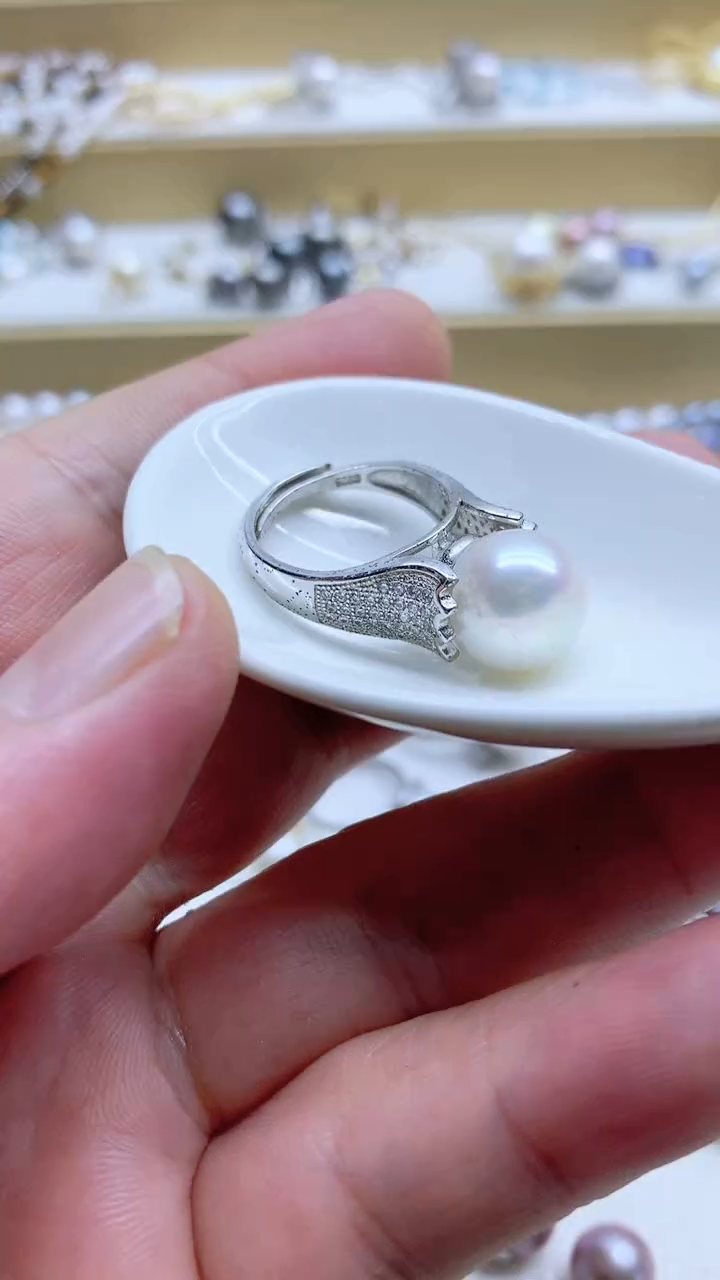 银S925镶嵌戒指淡水珍珠11.6mm