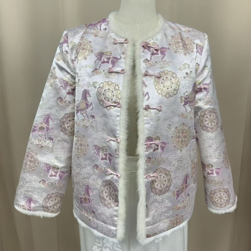 【马上有钱】冬季中式轻奢立领双面穿重工刺绣女士外套上衣0860