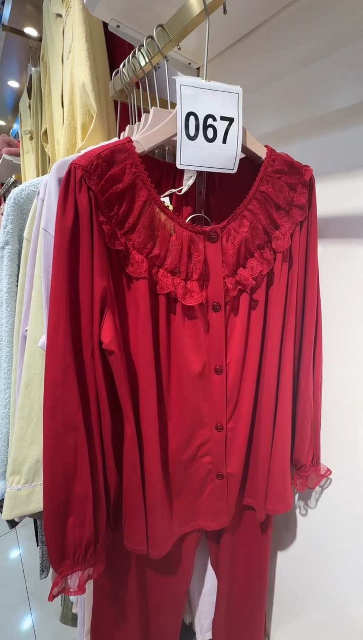 棉类混纺尘熙79626大红睡衣套装