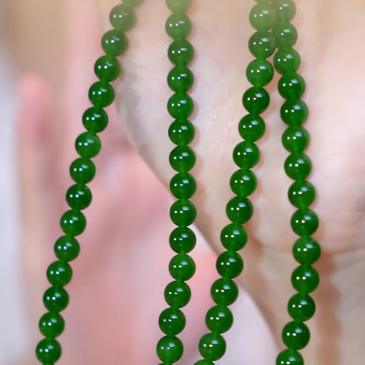 【芒心珠宝】天然和田玉18K金碧玉108颗6mm珠串