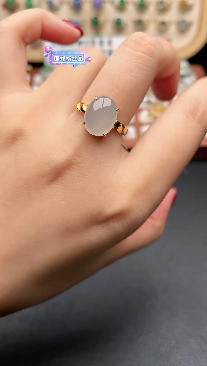 银S925镶嵌戒指翡翠一物一证一礼盒