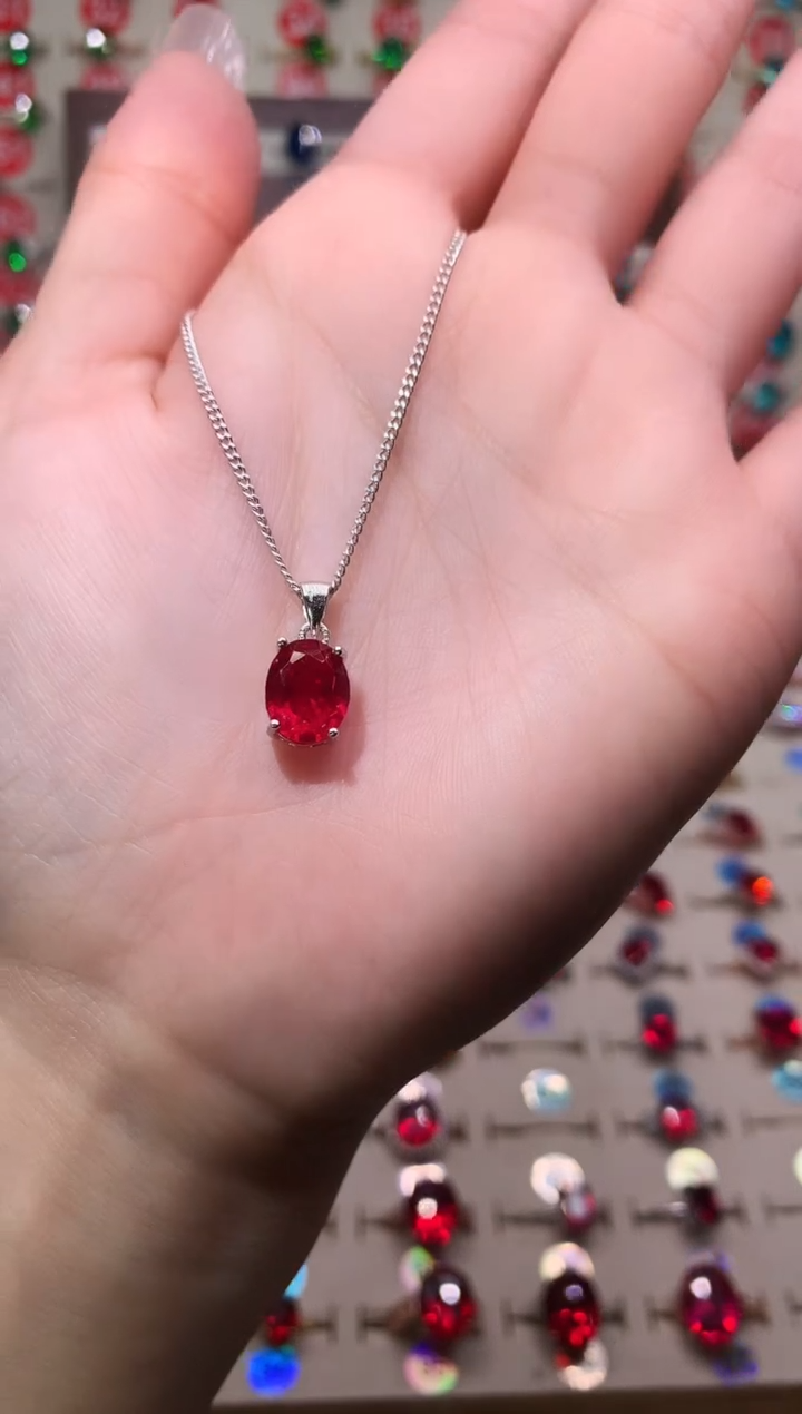 吊坠(赠链)银S925镶嵌红宝石8*10 银托