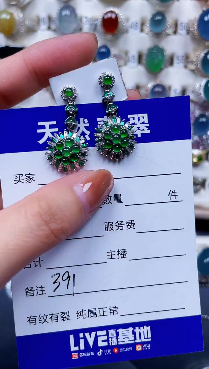 银S925镶嵌翡翠耳饰391