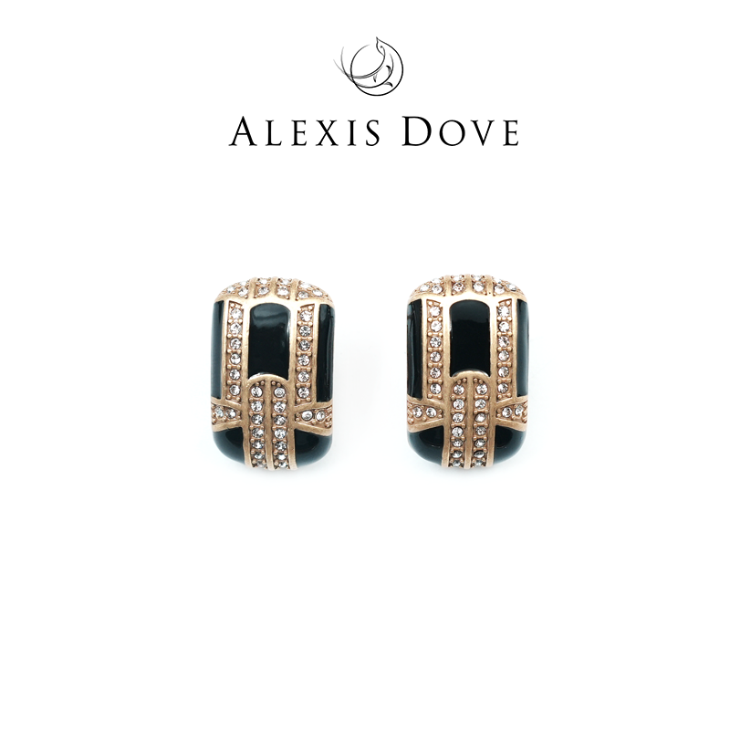 铜合金合成锆石耳饰  宫廷风时尚镂空爱心拼接耳钉V