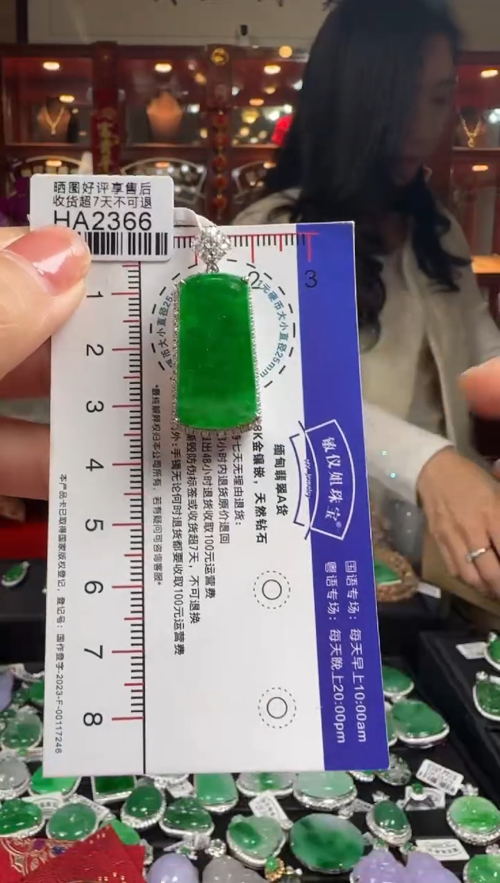 【闪购商品】翡翠颈饰18K金镶嵌HA2366冰辣绿无事牌