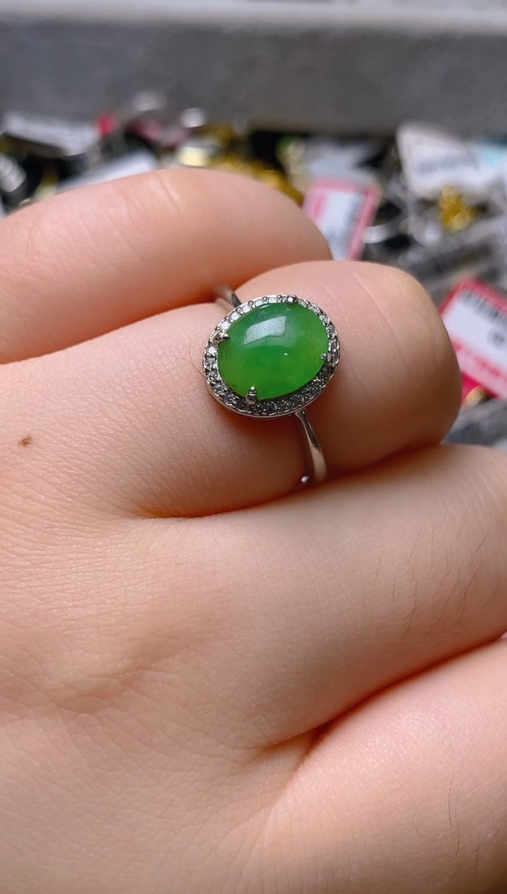 银S925镶嵌戒指翡翠百内无证书