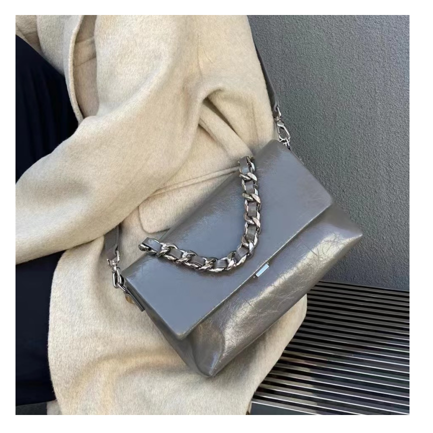 【Yì CHEN】J-6325-灰色 简约时尚女士新款轻奢单肩斜跨包