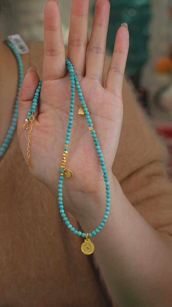 【闪购商品】绿松石项链银S925镀金镶嵌多样性发货