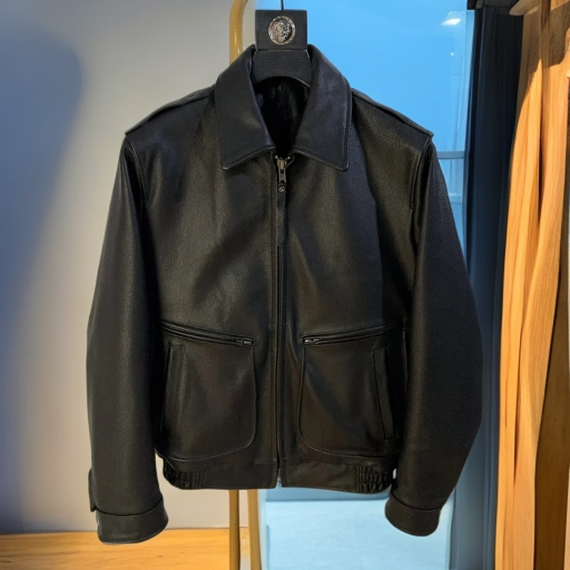 高端男装品牌秋冬全新男士真皮翻领夹克外套修身时尚经典百搭