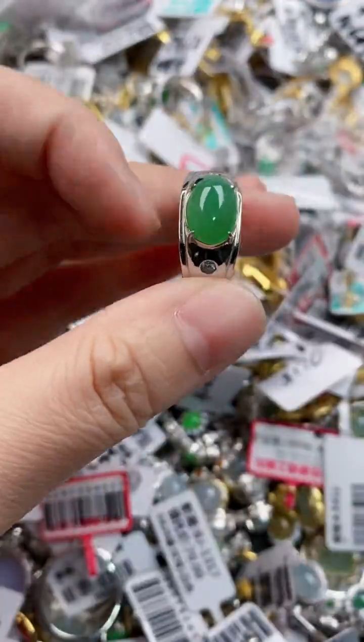 银S925镶嵌戒指翡翠12           3