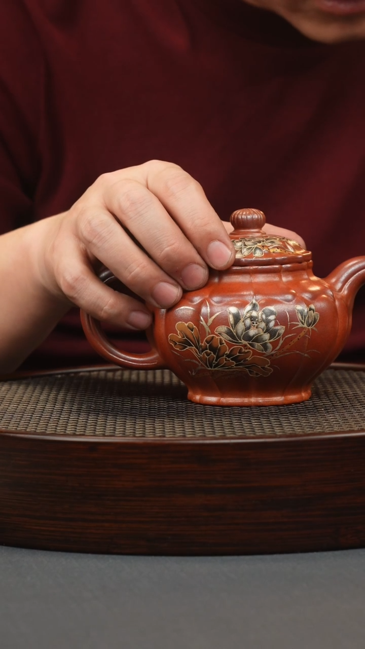 【闪购商品】紫砂茶壶筋纹掇只火云烧加两个柴烧直筒杯