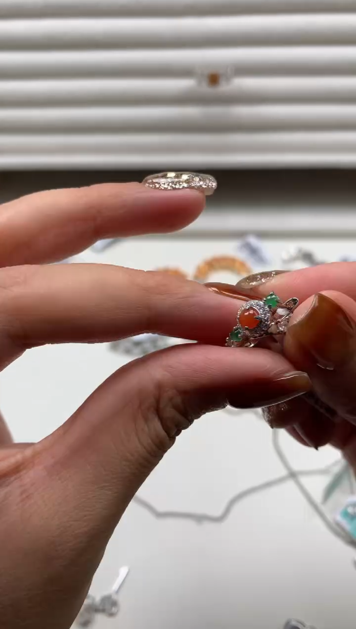 银S925镶嵌戒指翡翠耳饰