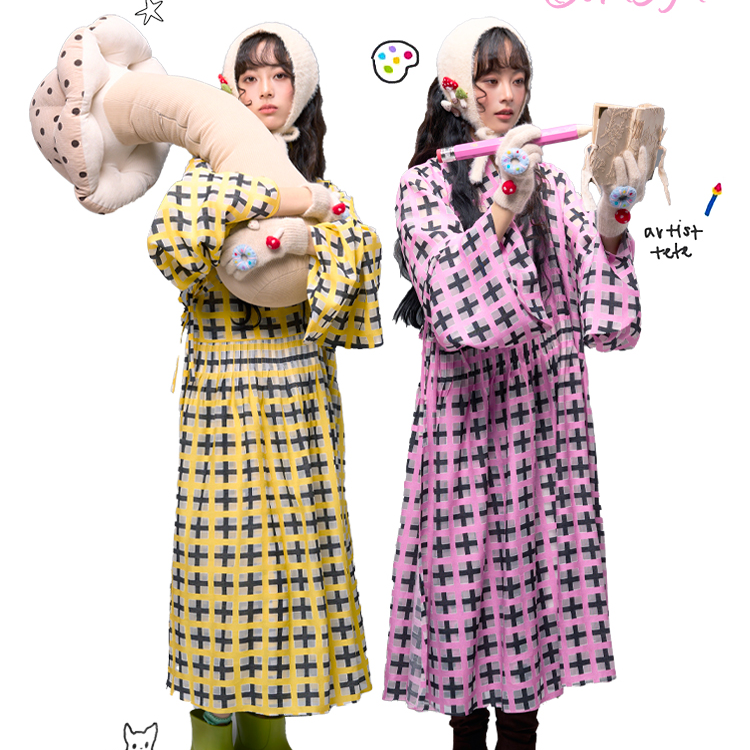 粼夕squama【莳萝】明制汉服改良贴里连衣裙罩衣格纹粉色黄色新款