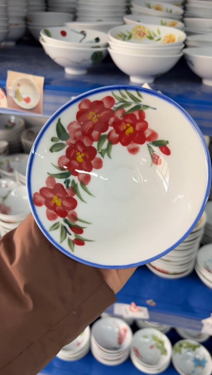 瓷片景德镇高温陶瓷食品级手绘釉中彩-斗笠碗