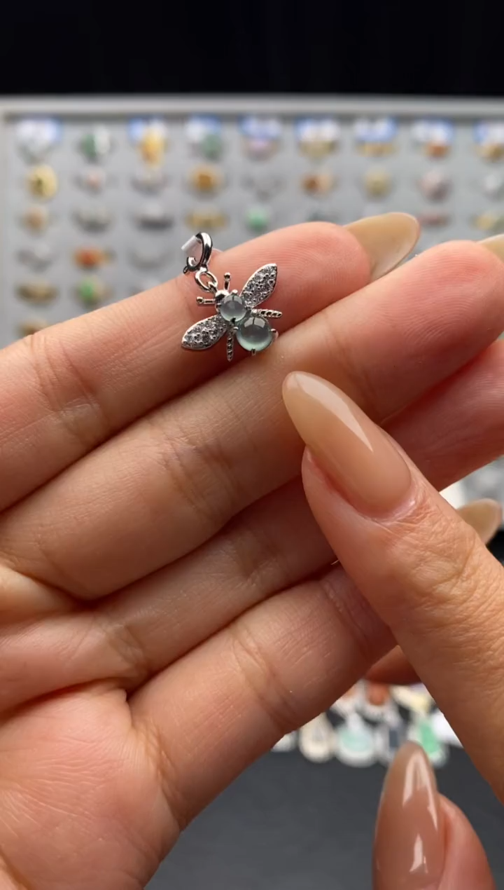 银S925镶嵌戒指翡翠天然A货翡翠