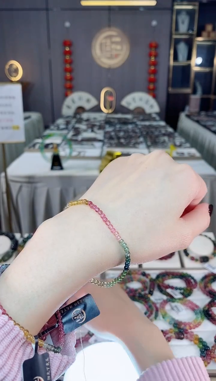 未镶嵌老矿碧玺色标净体单圈手串3mm+碧玺dan多样性发货一条