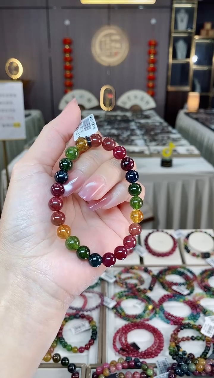 未镶嵌老矿碧玺彩虹单圈手串8mm+碧玺hon多样性发货一条